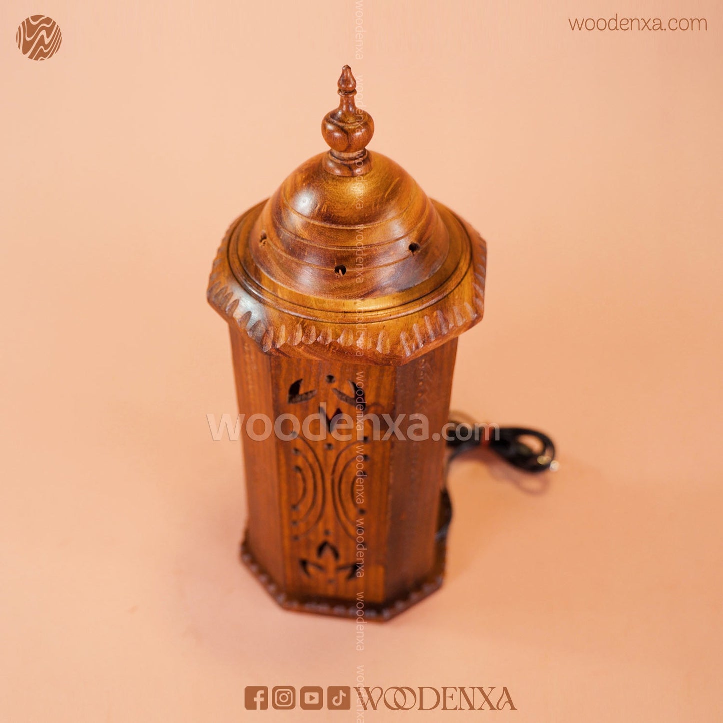 Rounded Wooden Table Lamp | Handcrafted Bedside Light by Woodenxa