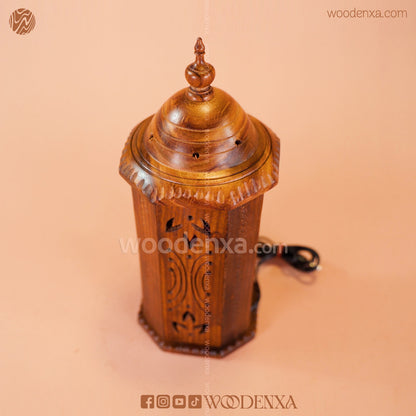 Rounded Wooden Table Lamp | Handcrafted Bedside Light by Woodenxa