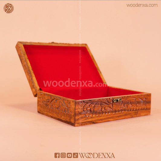 Sheesham Wood Jewellery Box – Handcrafted Carving Design by Woodenxa