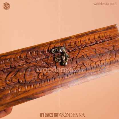 Sheesham Wood Jewellery Box – Handcrafted Carving Design by Woodenxa