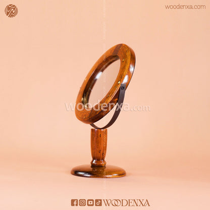 Sheesham Wood Portable Makeup Mirror with Stand & Brass Work | Woodenxa