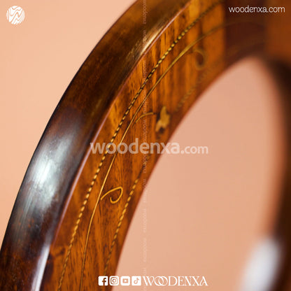 Sheesham Wood Portable Makeup Mirror with Stand & Brass Work | Woodenxa
