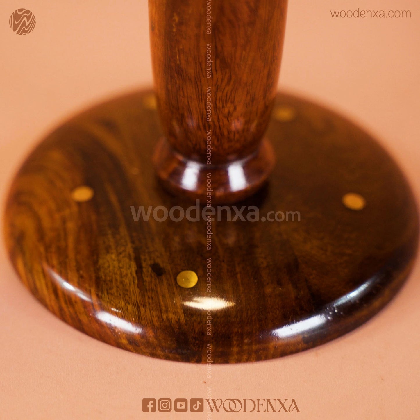 Sheesham Wood Portable Makeup Mirror with Stand & Brass Work | Woodenxa