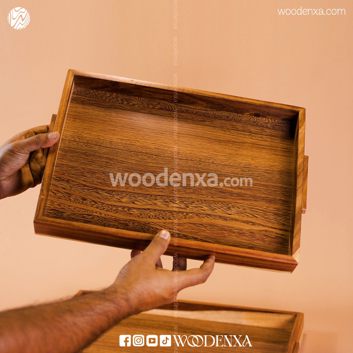 Sheesham Wooden Tray Set of 4 – Handcrafted Serving Trays for Kitchen & Dining Table | Woodenxa