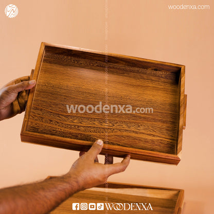 Sheesham Wooden Tray Set of 4 – Handcrafted Serving Trays for Kitchen & Dining Table | Woodenxa