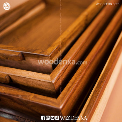 Sheesham Wooden Tray Set of 4 – Handcrafted Serving Trays for Kitchen & Dining Table | Woodenxa