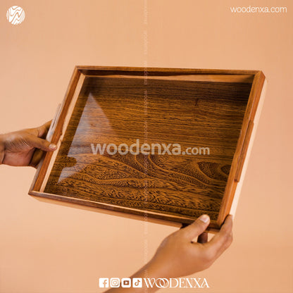 Sheesham Wooden Tray Set of 4 – Handcrafted Serving Trays for Kitchen & Dining Table | Woodenxa