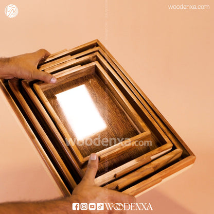 Sheesham Wooden Tray Set of 4 – Handcrafted Serving Trays for Kitchen & Dining Table | Woodenxa