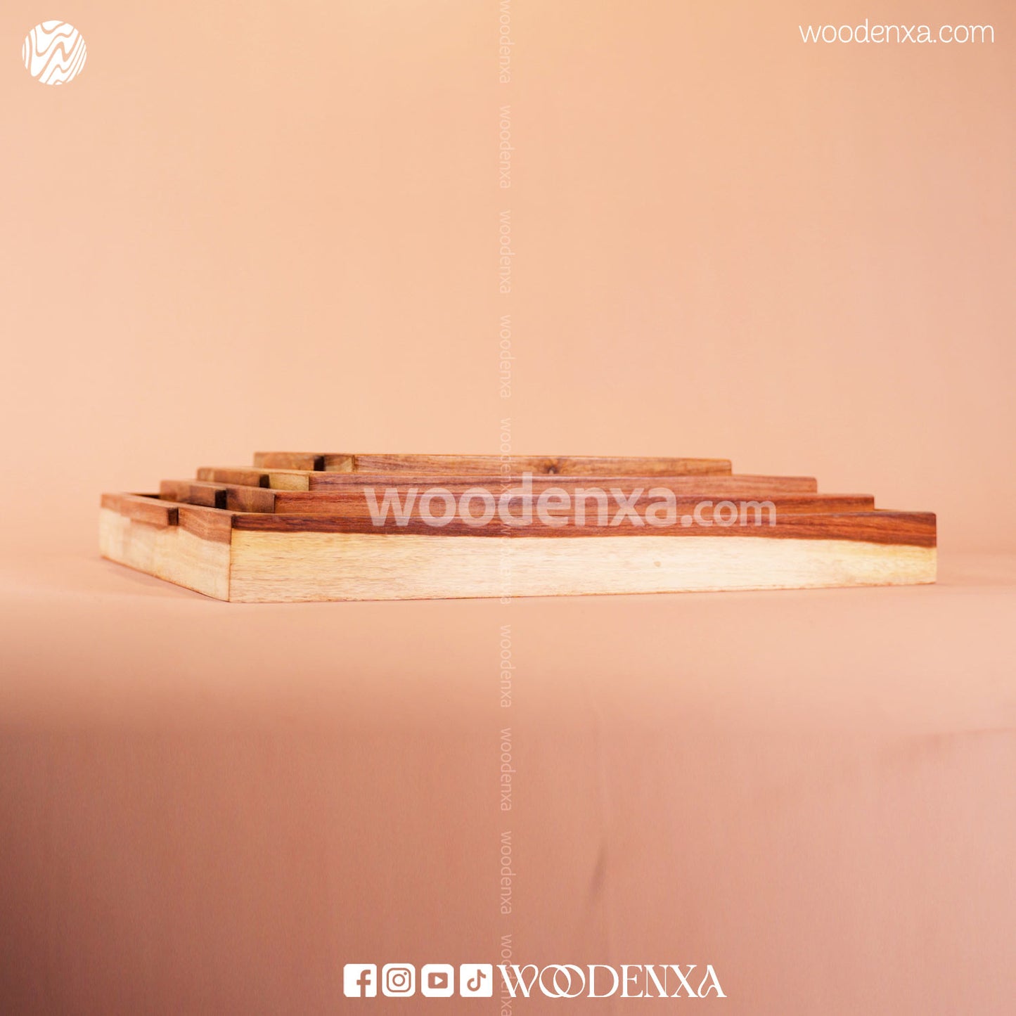 Sheesham Wooden Tray Set of 4 – Handcrafted Serving Trays for Kitchen & Dining Table | Woodenxa