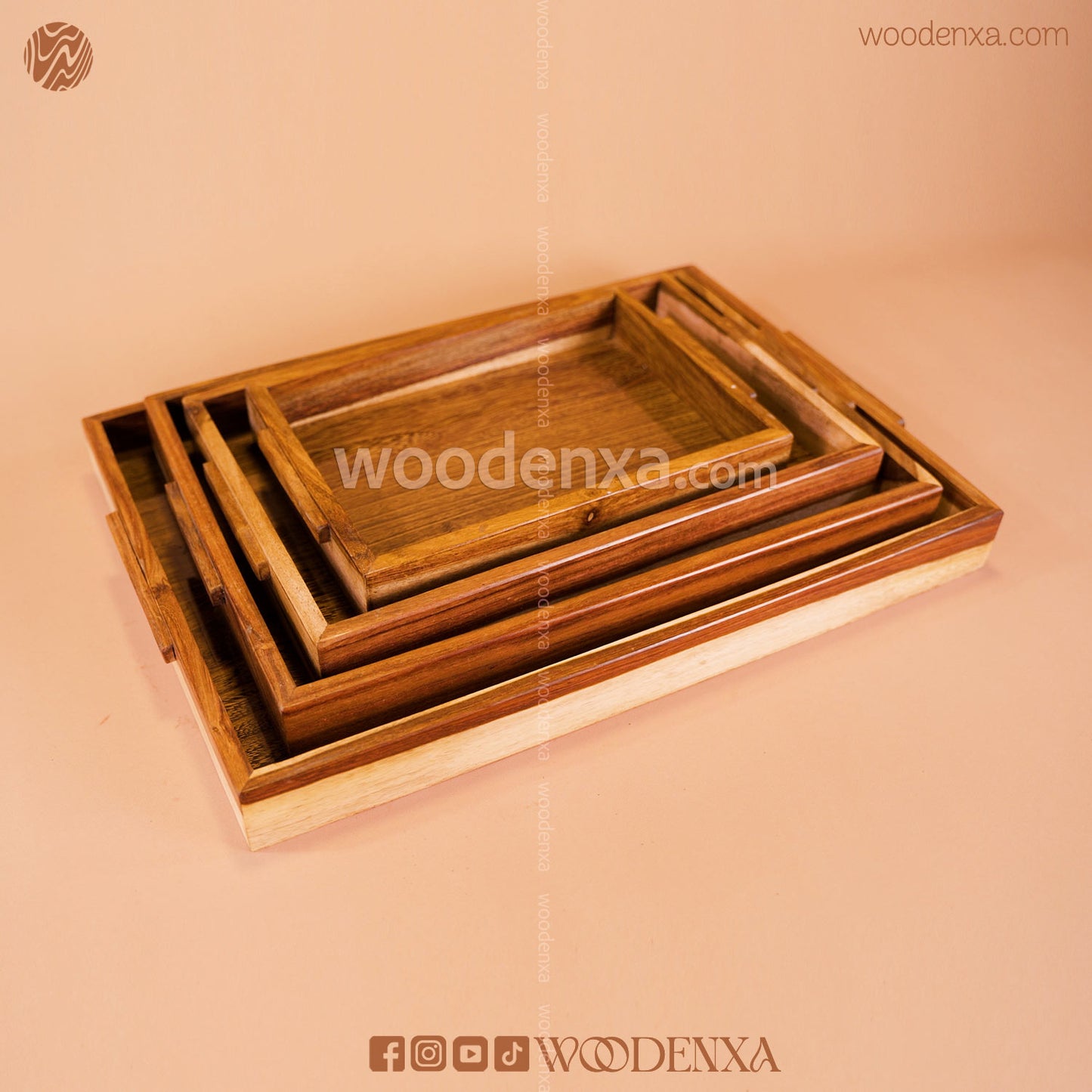 Sheesham Wooden Tray Set of 4 – Handcrafted Serving Trays for Kitchen & Dining Table | Woodenxa