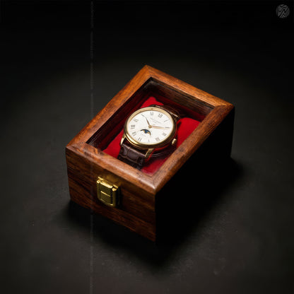 1 Wooden Watch Box with Glass Top & Golden Button | Handmade Sheesham Wood by Woodenxa