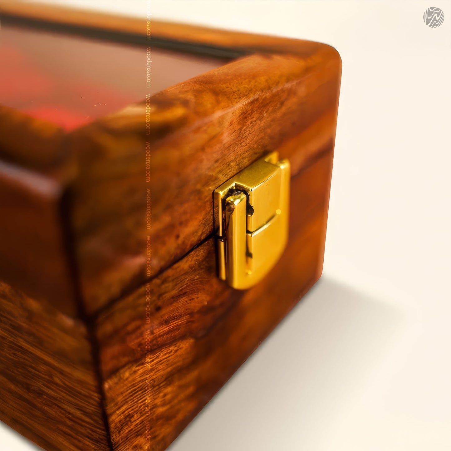 1 Wooden Watch Box with Glass Top & Golden Button | Handmade Sheesham Wood by Woodenxa