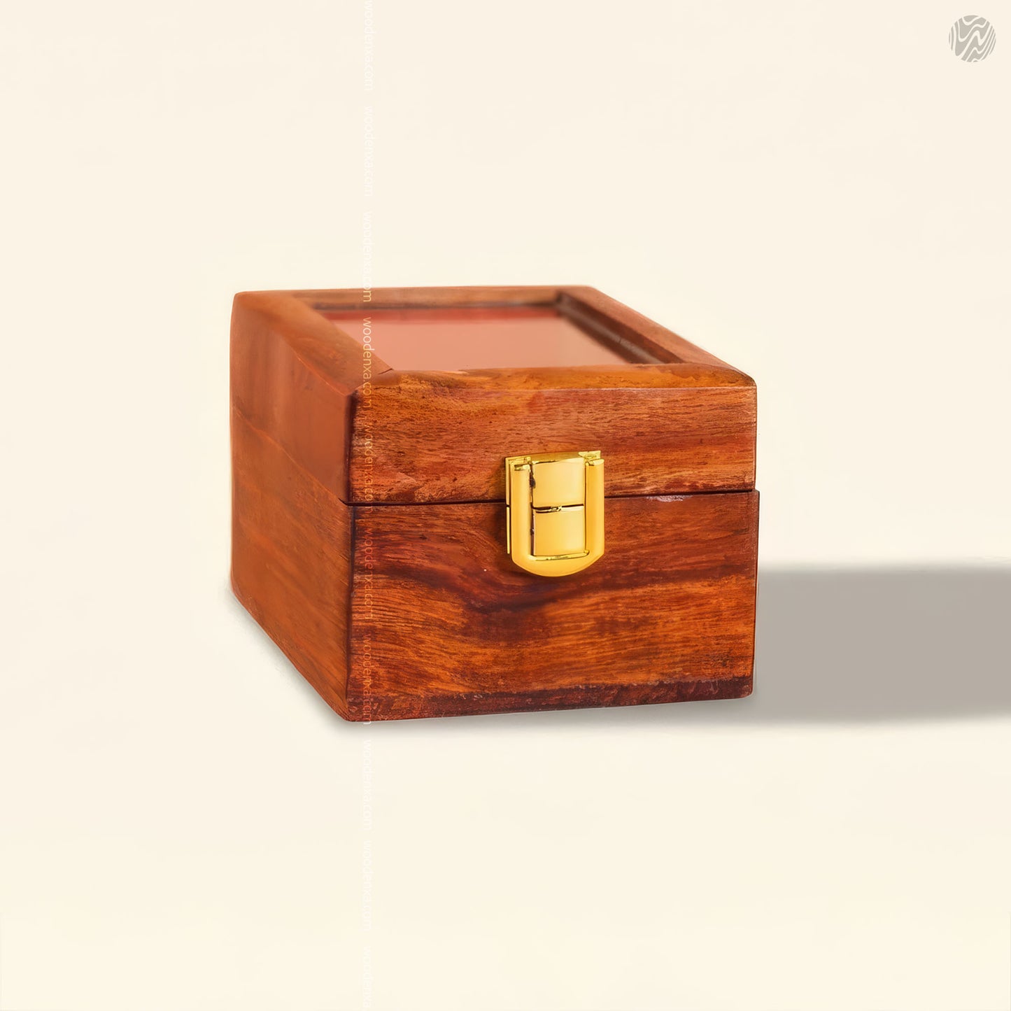 1 Wooden Watch Box with Glass Top & Golden Button | Handmade Sheesham Wood by Woodenxa