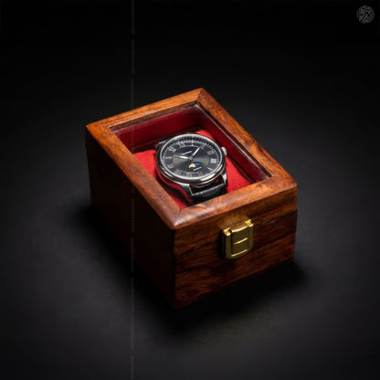1 Wooden Watch Box with Glass Top & Golden Button | Handmade Sheesham Wood by Woodenxa