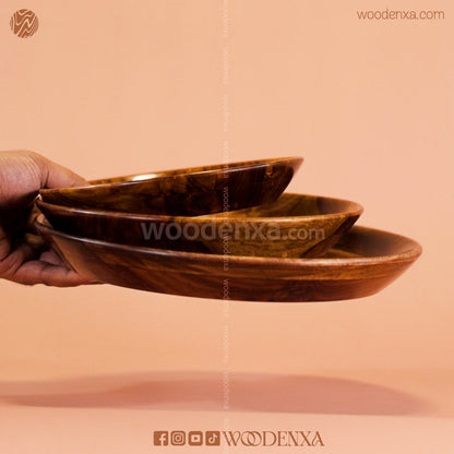 Wooden 3 Plate Set with Artistic Brass Work | Handmade by Woodenxa