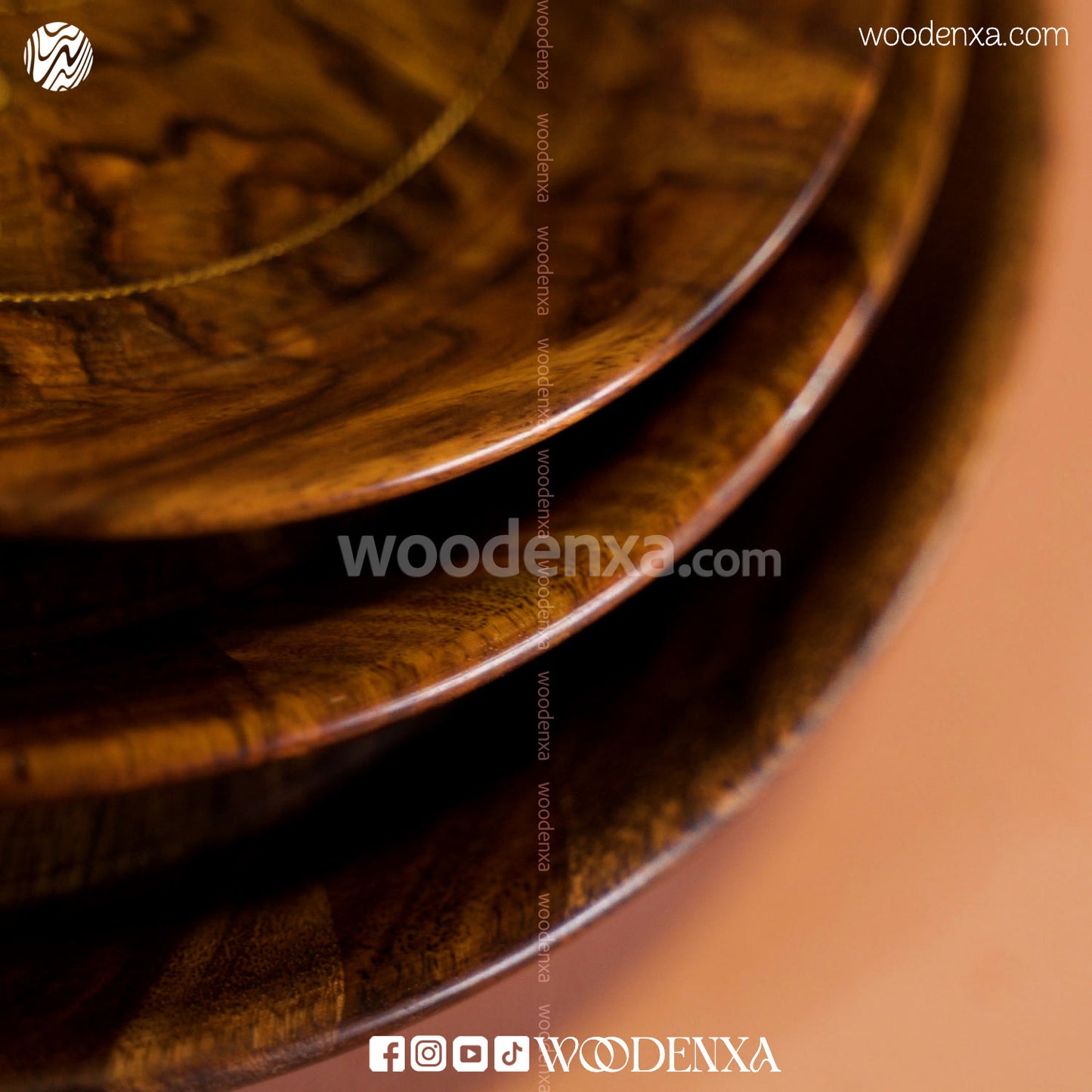 Wooden 3 Plate Set with Artistic Brass Work | Handmade by Woodenxa