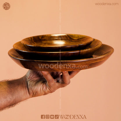 Wooden 3 Plate Set with Artistic Brass Work | Handmade by Woodenxa