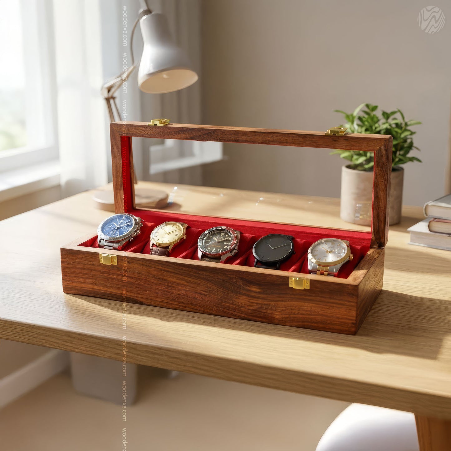 5 Watch Wooden Box with Acrylic Glass Top | Handmade by Woodenxa