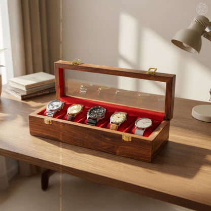 5 Watch Wooden Box with Acrylic Glass Top | Handmade by Woodenxa