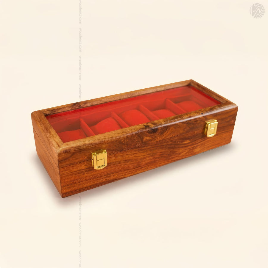 5 Watch Wooden Box with Acrylic Glass Top | Handmade by Woodenxa