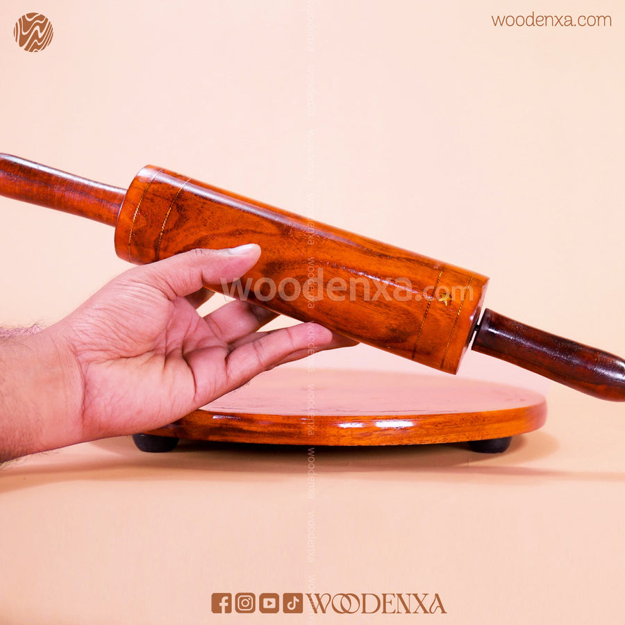 Wooden Chakla Belan Roti Maker with Brass Work | Handmade by Woodenxa