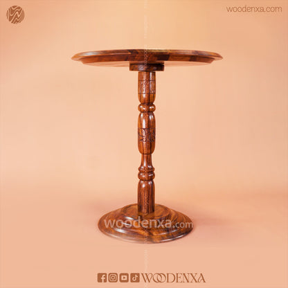 Wooden Coffee Table Brass Inlay 18 Inch | Hand-Carved Round Table by Woodenxa