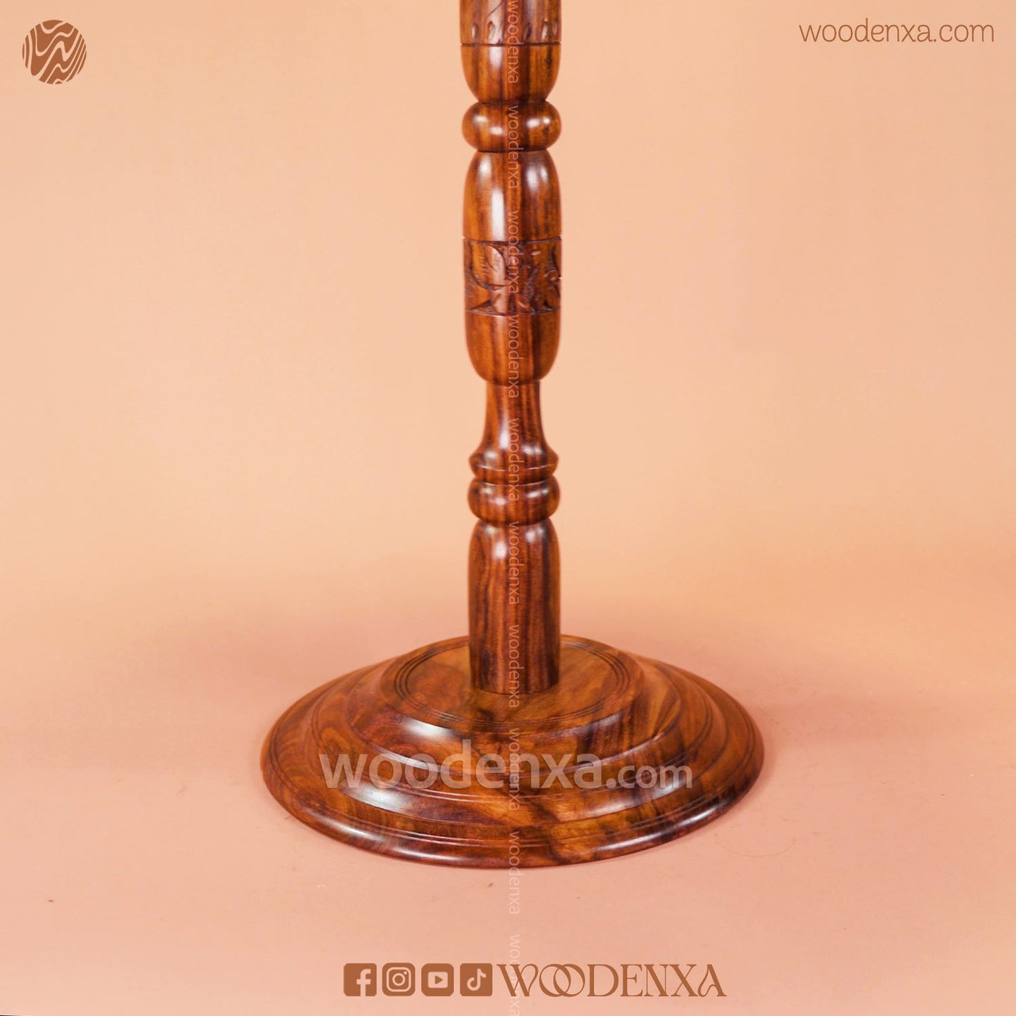 Wooden Coffee Table Brass Inlay 18 Inch | Hand-Carved Round Table by Woodenxa