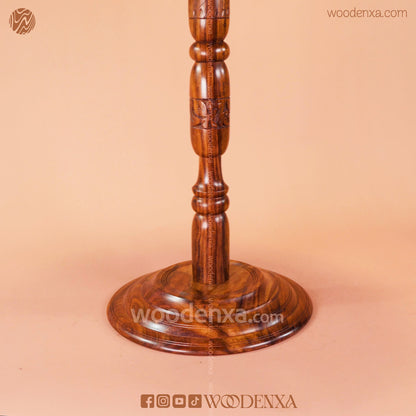 Wooden Coffee Table Brass Inlay 18 Inch | Hand-Carved Round Table by Woodenxa