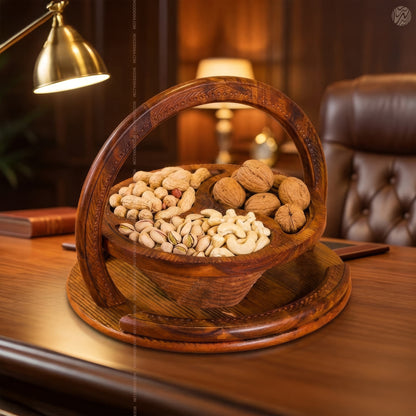 Wooden Handmade Dry Fruit Basket 3 Portion 12 inch | Spring Design by Woodenxa