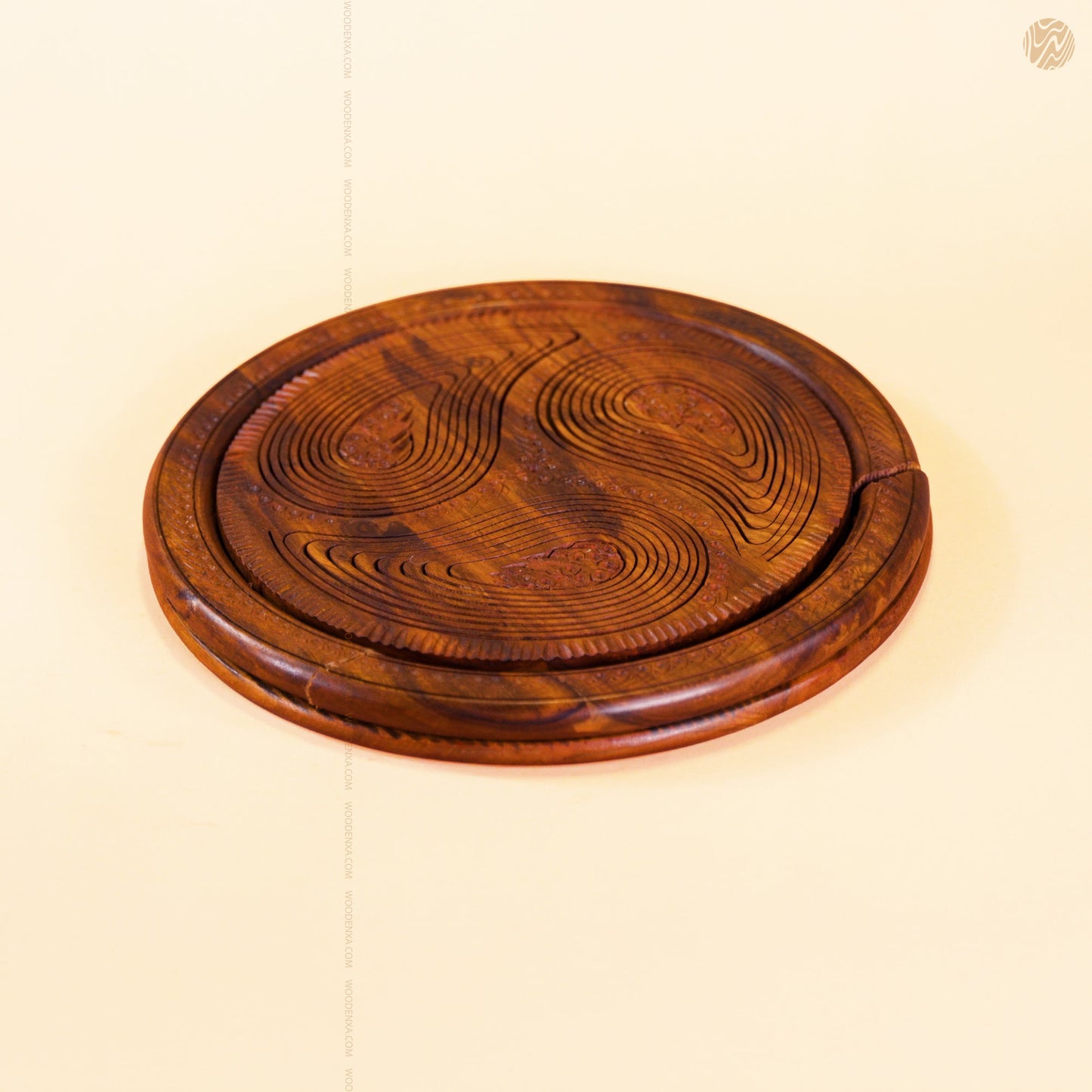 Wooden Handmade Dry Fruit Basket 3 Portion 12 inch | Spring Design by Woodenxa