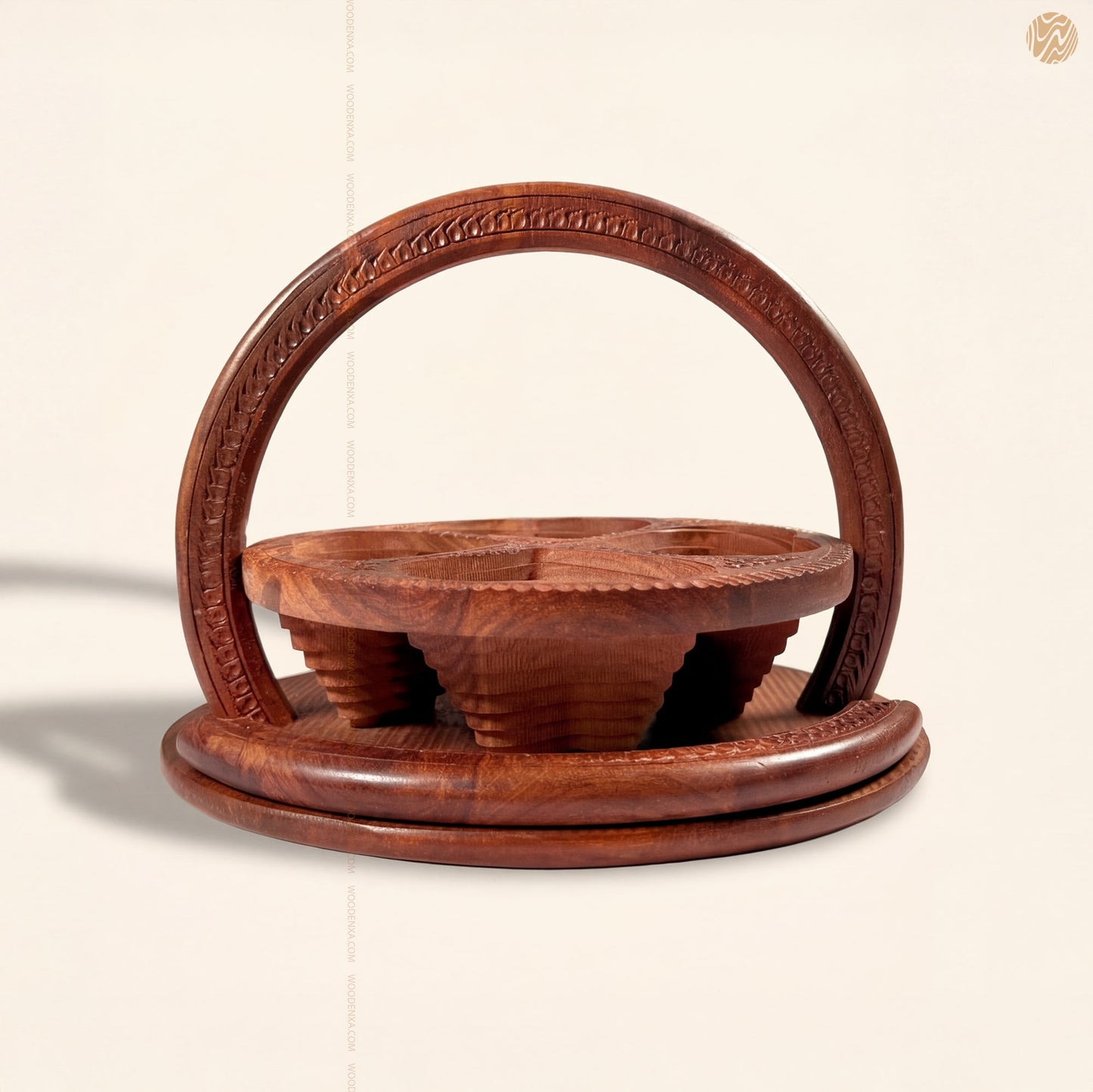 Heart Style Wooden Dry Fruit Basket Tray 12 inch – 4 Section Foldable Handmade Design by Woodenxa