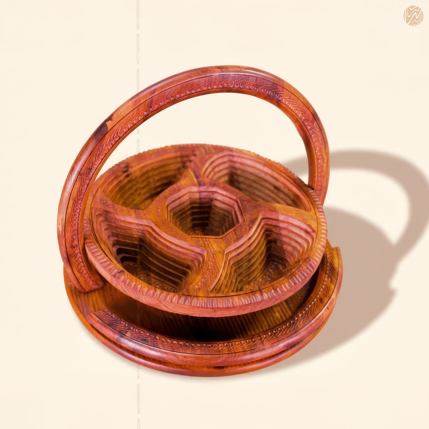 Foldable Handmade Wooden Dry Fruit Basket Tray 14 Inch– 5 Section by Woodenxa