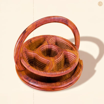 Foldable Handmade Wooden Dry Fruit Basket Tray 14 Inch– 5 Section by Woodenxa