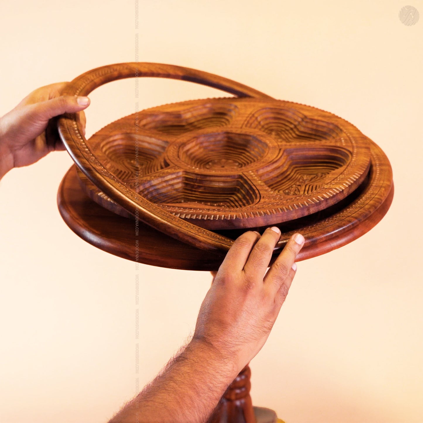 Dry Fruit Wooden Table with Foldable Basket | Handmade by Woodenxa