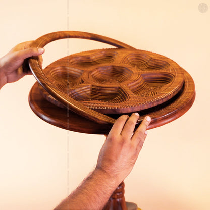 Dry Fruit Wooden Table with Foldable Basket | Handmade by Woodenxa