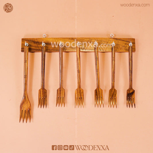 Wooden Fork Set – 7 Pcs | Handmade Kitchen Utensils by Woodenxa