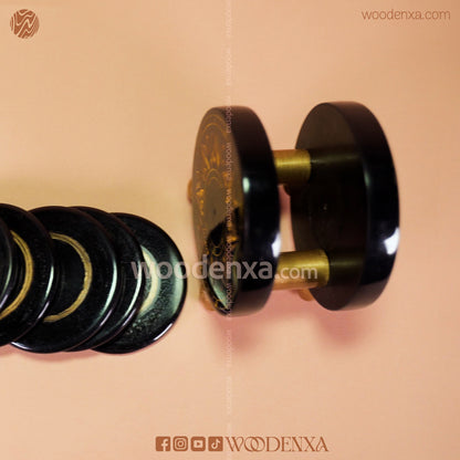Wooden Handcrafted Tea Mates for 6 Cups – Black & Golden Naqshi Art by Woodenxa