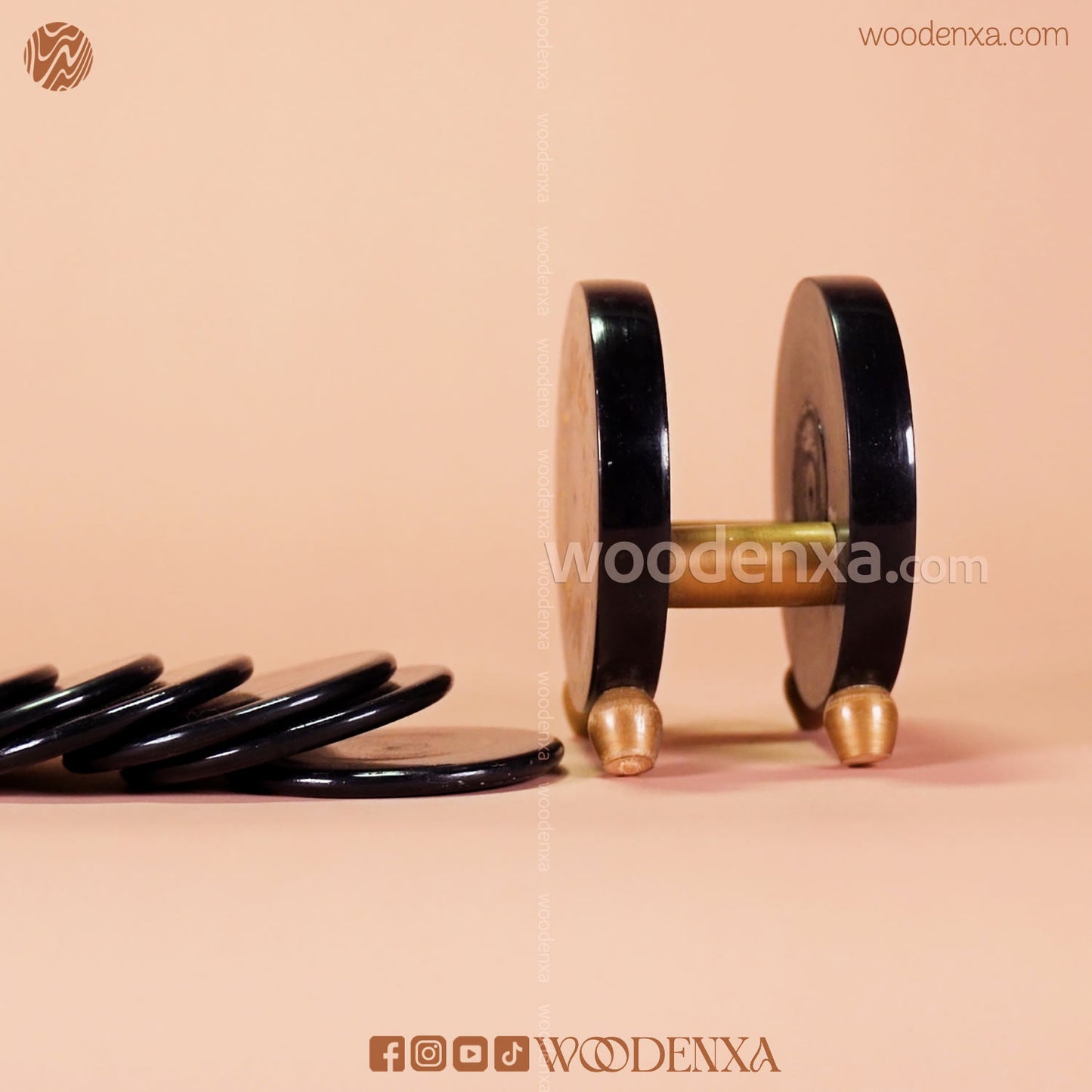 Wooden Handcrafted Tea Mates for 6 Cups – Black & Golden Naqshi Art by Woodenxa