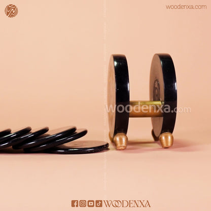 Wooden Handcrafted Tea Mates for 6 Cups – Black & Golden Naqshi Art by Woodenxa