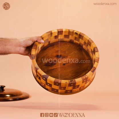 Wooden Hot Pot – Tukri Style with Brass Work | Handmade by Woodenxa