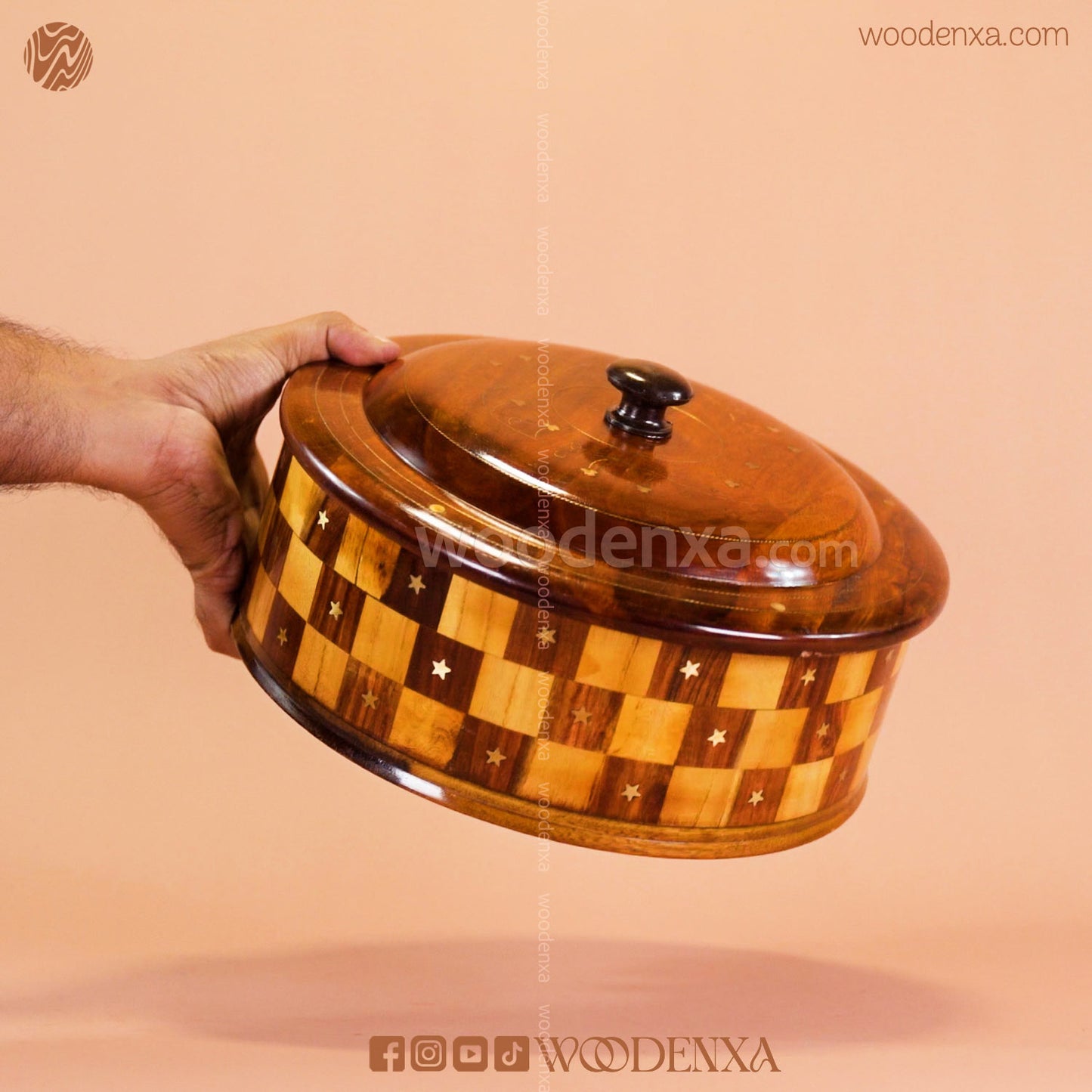 Wooden Hot Pot – Tukri Style with Brass Work | Handmade by Woodenxa