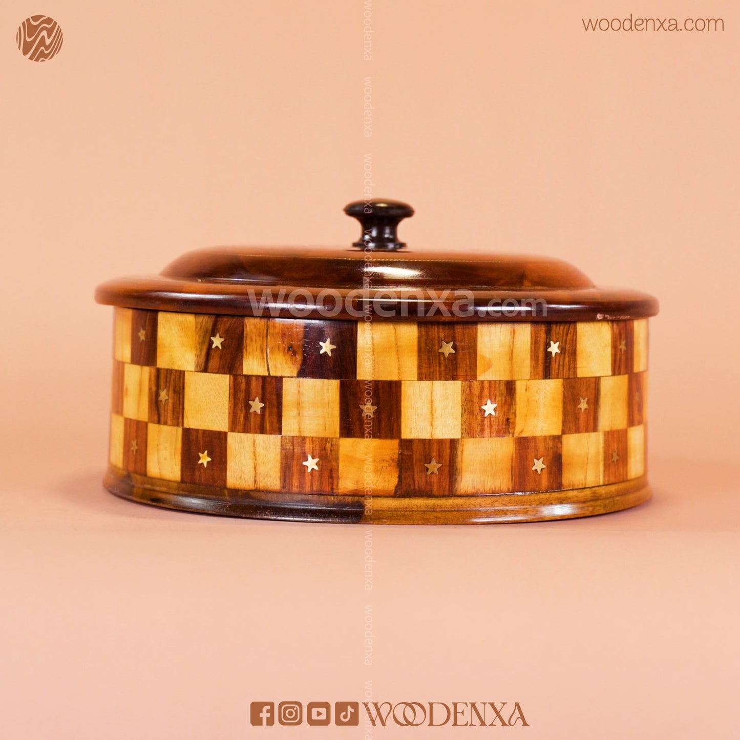 Wooden Hot Pot – Tukri Style with Brass Work | Handmade by Woodenxa