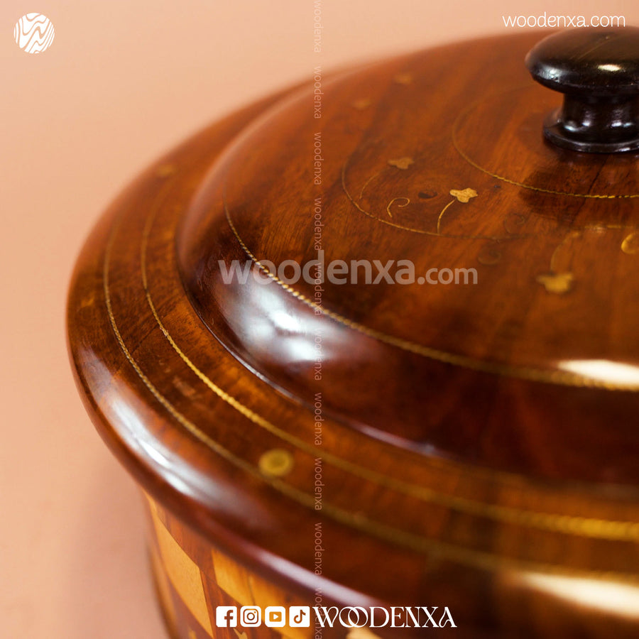 Wooden Hot Pot – Tukri Style with Brass Work | Handmade by Woodenxa