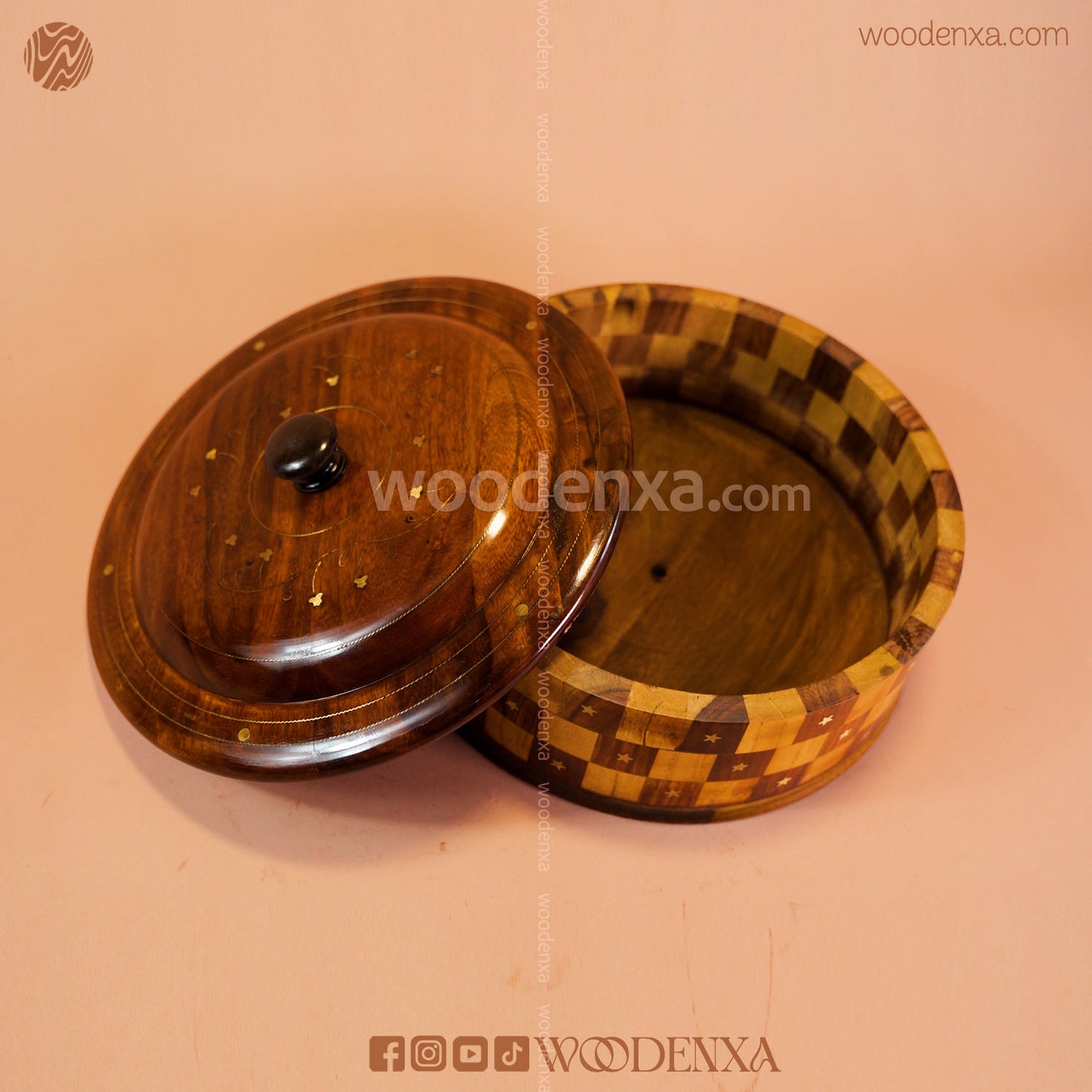 Wooden Hot Pot – Tukri Style with Brass Work | Handmade by Woodenxa