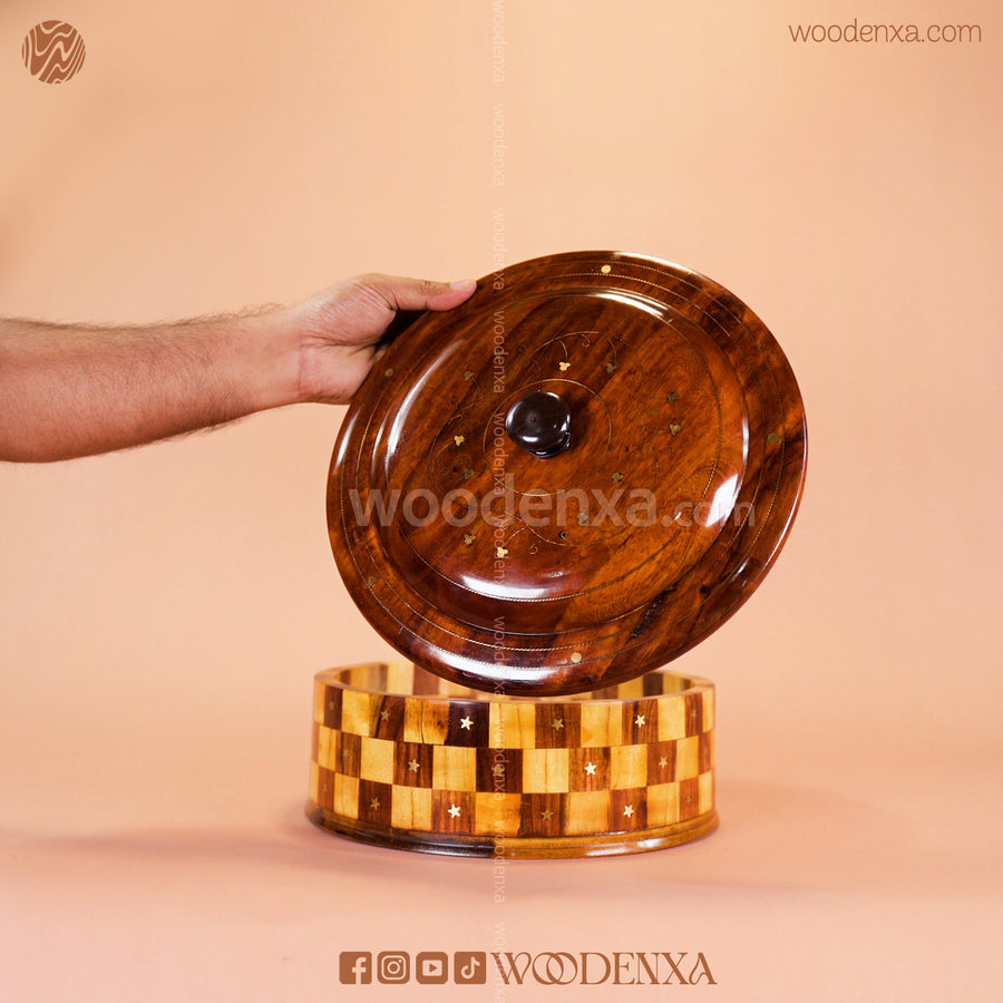 Wooden Hot Pot – Tukri Style with Brass Work | Handmade by Woodenxa