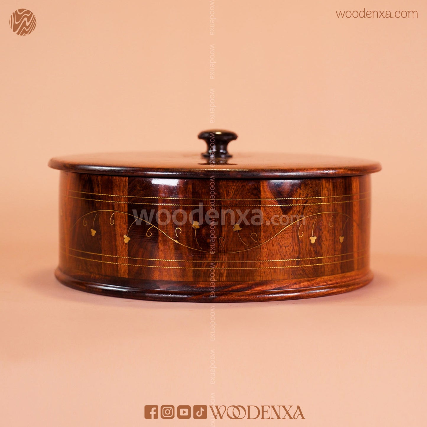 Wooden Hot Pot with Brass Work | Handmade Serving Pot by Woodenxa