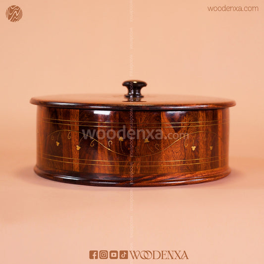 Wooden Hot Pot with Brass Work | Handmade Serving Pot by Woodenxa