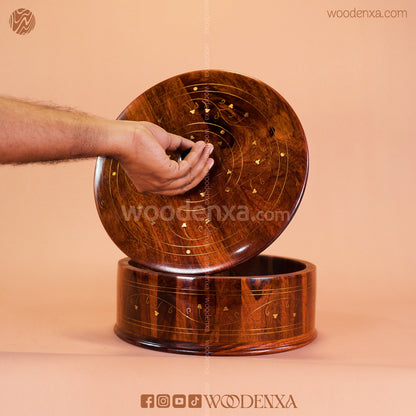Wooden Hot Pot with Brass Work | Handmade Serving Pot by Woodenxa