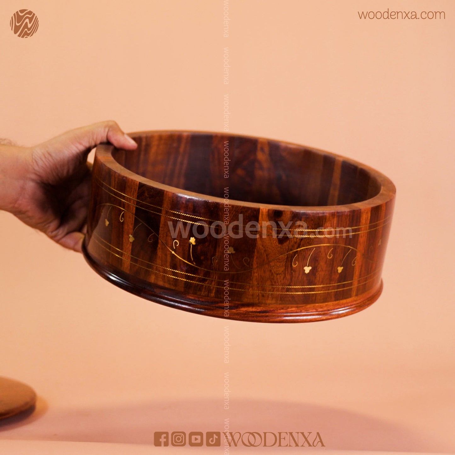 Wooden Hot Pot with Brass Work | Handmade Serving Pot by Woodenxa