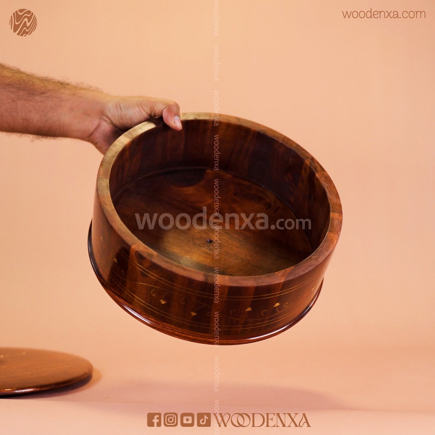 Wooden Hot Pot with Brass Work | Handmade Serving Pot by Woodenxa